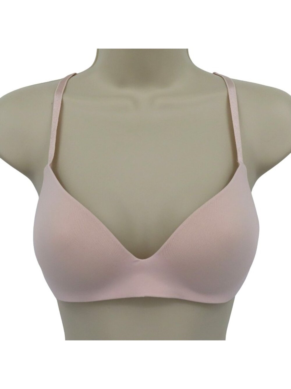 Victorias Secret 32B Bra No Wire Wireless Solid Pink Lined Lace Accent Back